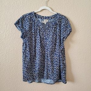 Navy Blue Blouse with Daisies